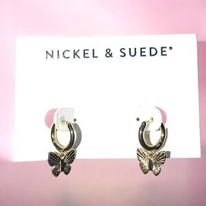 NWOT Nickel & Suede Gold Butterfly Huggie Hoop Earrings